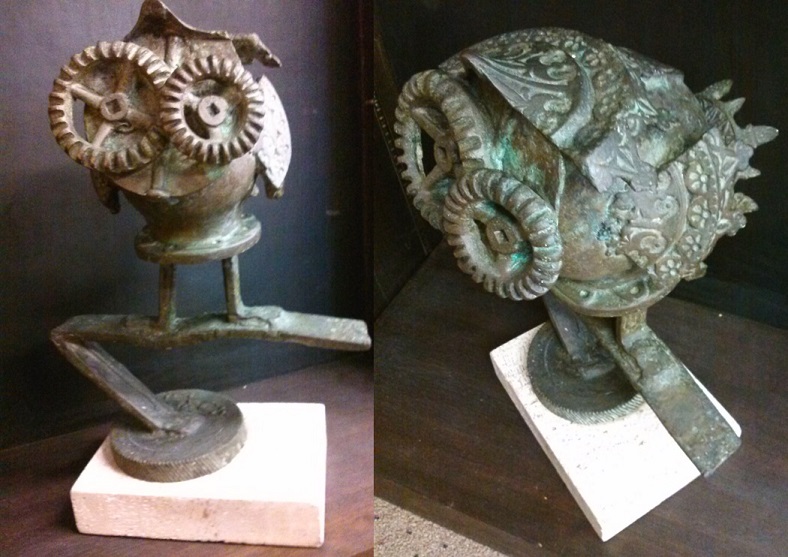 Bronze Owl Sculpture on Marble Base