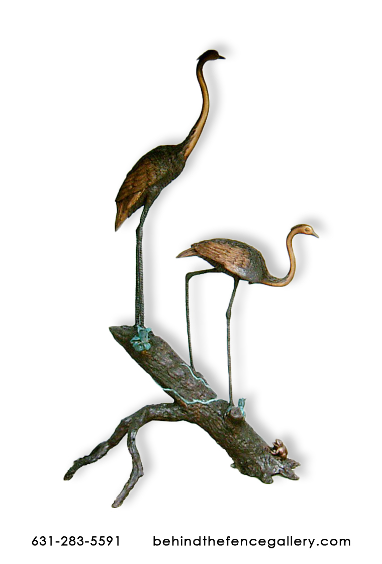 2 Cranes on Stump (Head Down)
