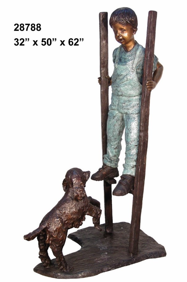 Boy on Stilts with His Dog