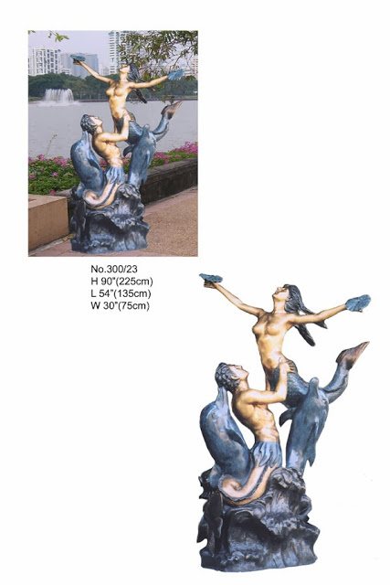 Bronze Merman and Mermaid with Dolphins Bronze Merman and Mermaid with Dolphins