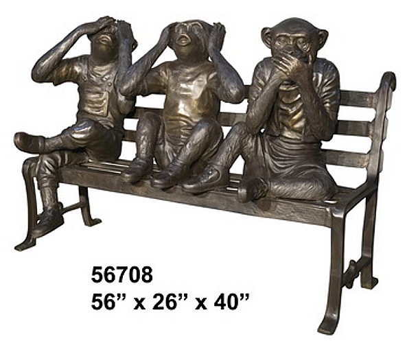 Bronze Three Monkeys on Bench  Bronze Three Monkeys on Bench