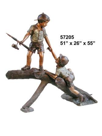 Two Boys Fishing on Log  Two Boys Fishing on Log