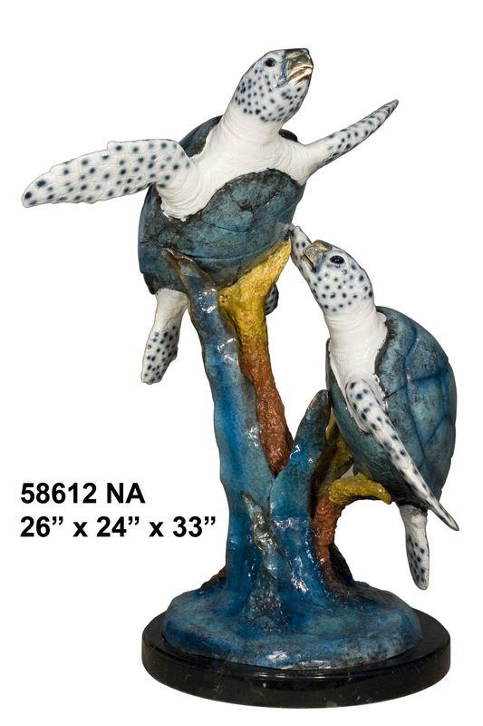 Bronze Two Turtle On Marble Base  Bronze Two Turtle On Marble Base