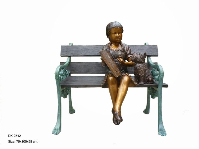 Girl with Dog on Bench