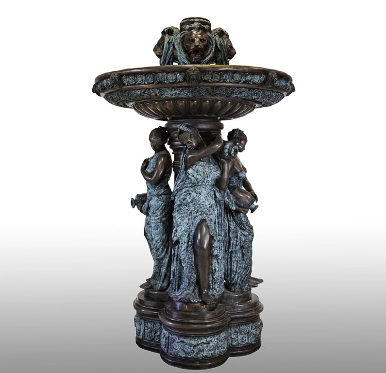 Bronze Lion Heads & Four Ladies Fountain