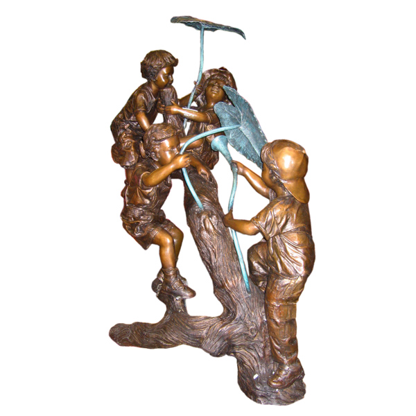 Four Bronze Children climbing on a tree Fountain