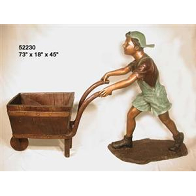 Bronze Boy Pushing Wheelbarrow ( 2 piece set )