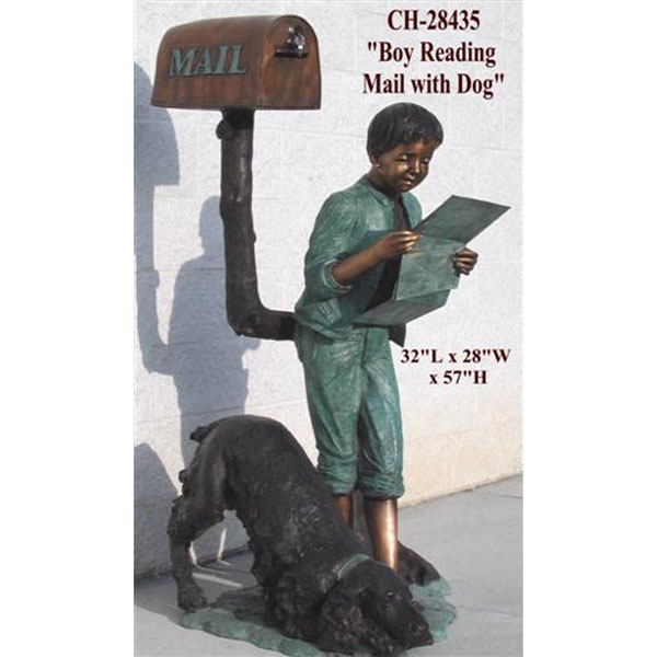 Bronze Boy Reading His Mail with His Dog Bronze Boy Reading His Mail with His Dog