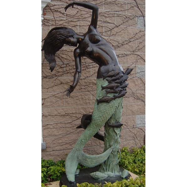 Bronze Mermaid Swimming with Shark