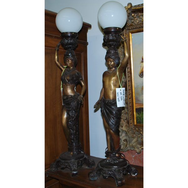 Bronze Woman Lamp Each Figurine