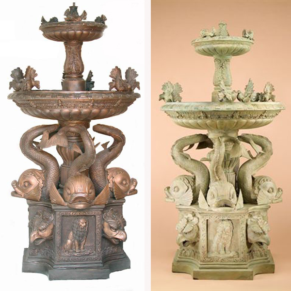 Roman Bronze Fountain with 3 Fishes