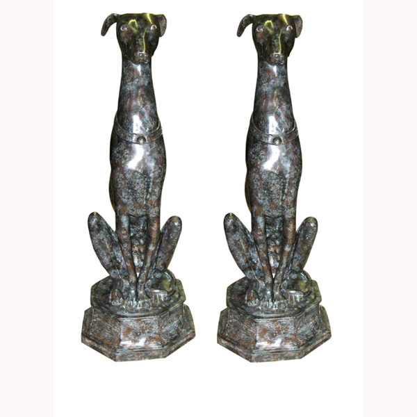 Pair of Sitting Bronze Greyhound Dogs