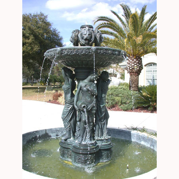 Bronze Lion Heads & Four Ladies Fountain