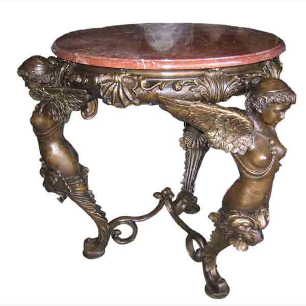 Bronze Three Ladies Table with Marble Top