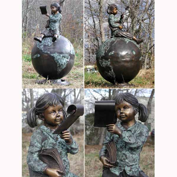 Bronze Girl sitting on a Globe Reading Bronze Girl sitting on a Globe Reading