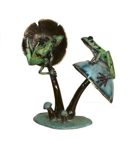 Bronze Two Frogs On Mushroom Bronze Two Frogs On Mushroom