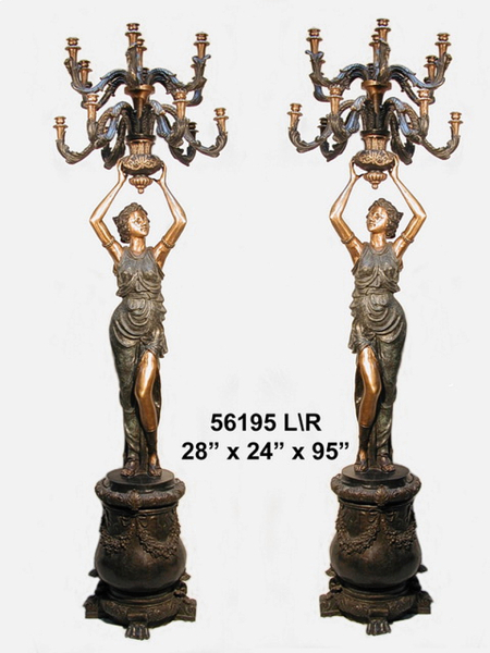 Bronze Lady Rising Candlestick On Base (Pair) Bronze Lady Rising Candlestick On Base (Pair)