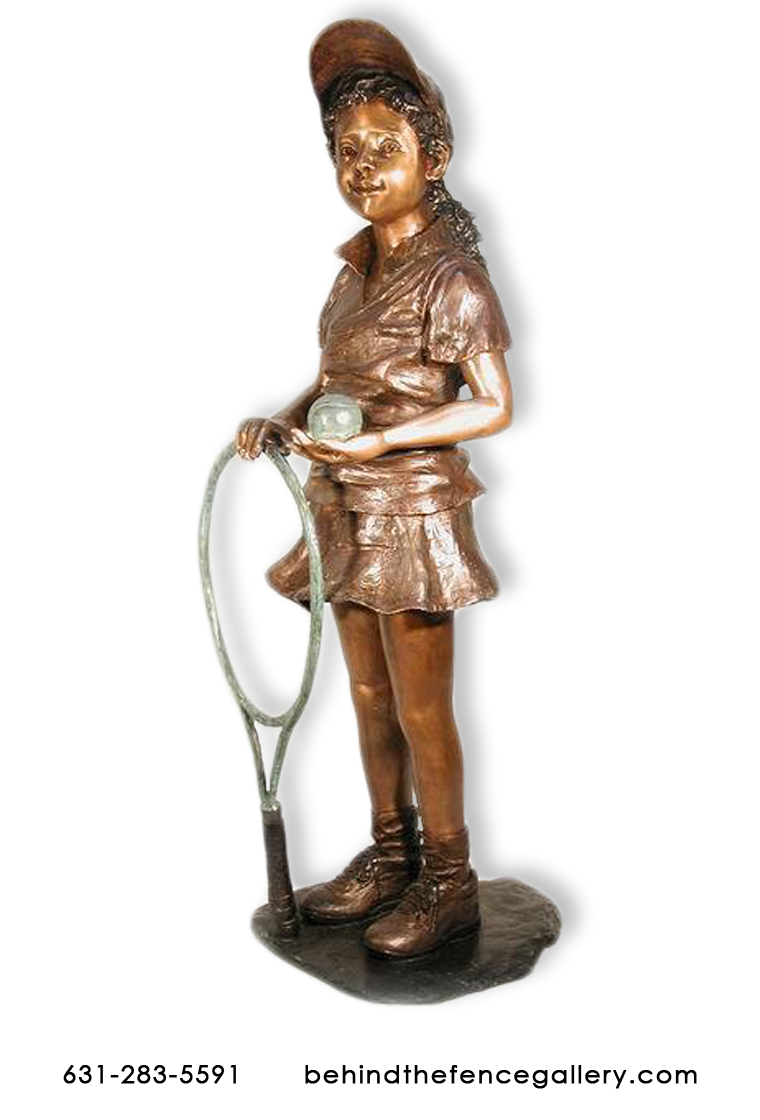 Bronze Girl Holding a Tennis Racquet Bronze Girl Holding a Tennis Racquet