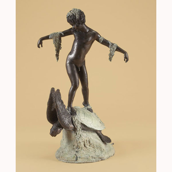 Bronze Boy On Sea Turtle Fountain